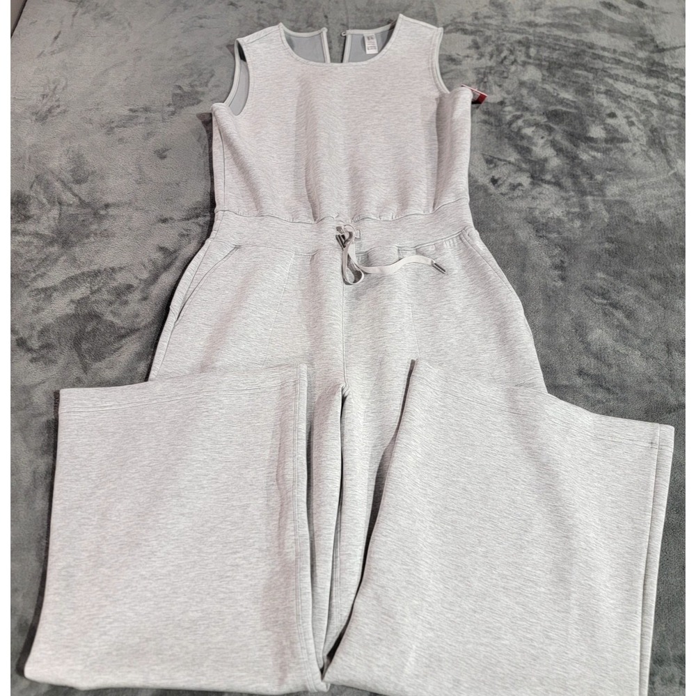 SPANX AirEssentials Jumpsuit Women Large Gray Sleeveless Wide Leg Pockets NWT